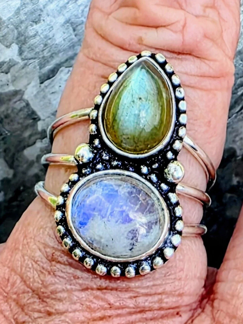Rainbow Moonstone & Labradorite Gemstone Ring In 925 Sterling Silver (7)